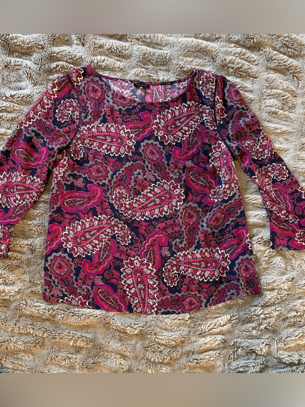 Talbots Navy and Pink Paisley 3/4 length Sleeve Top